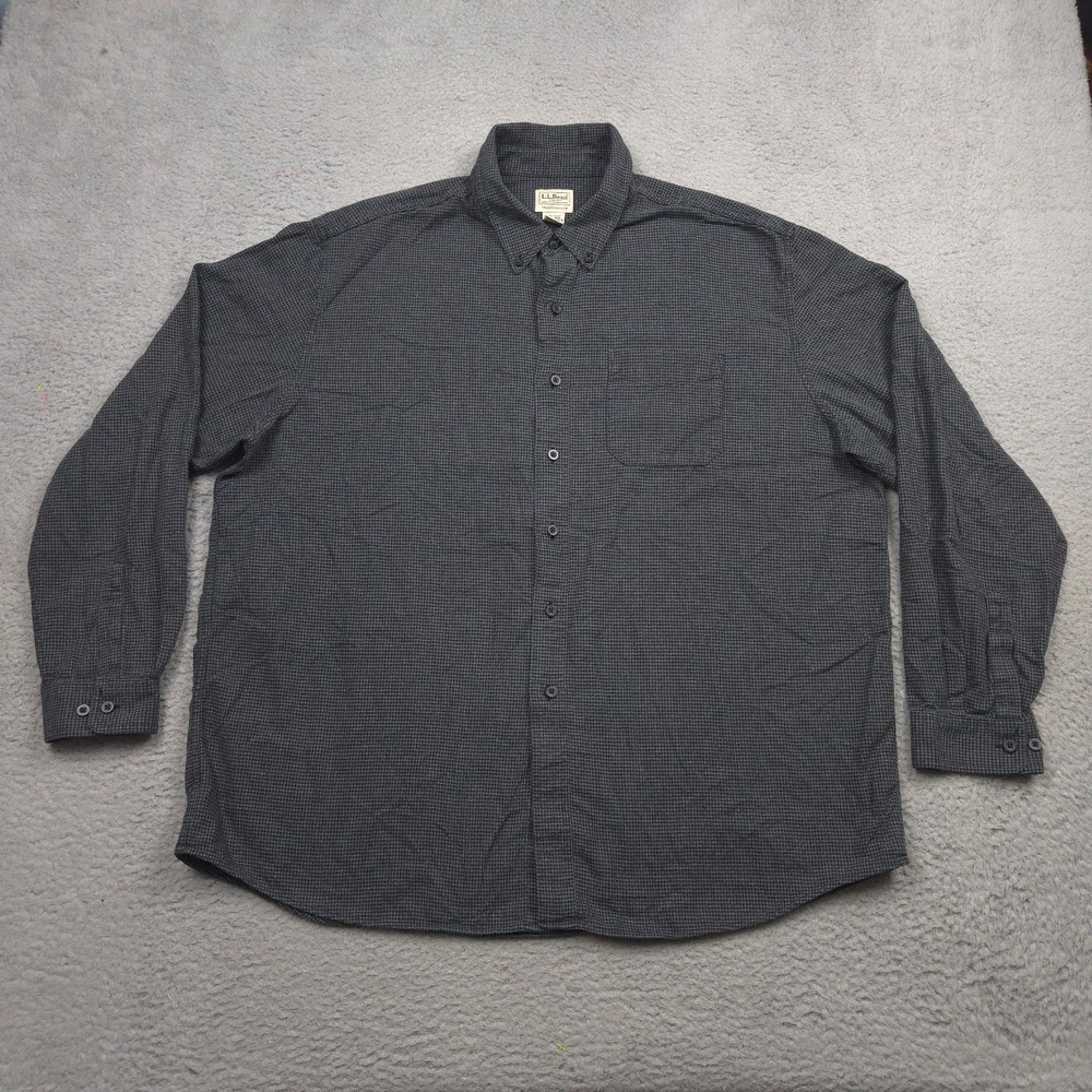 L.L.Bean Wicked Good Flannel Shirt Men XXL Traditional Fit Houndstooth Gray